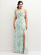 Front View Thumbnail - Mint Green Floral Soft Cowl-Neck A-Line Maxi Dress with Adjustable Straps