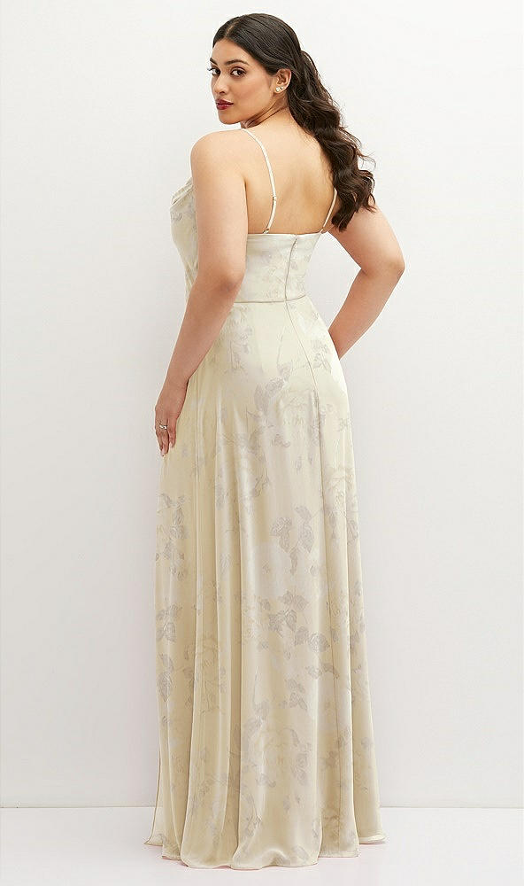 Back View - Butter Yellow Floral Soft Cowl-Neck A-Line Maxi Dress with Adjustable Straps