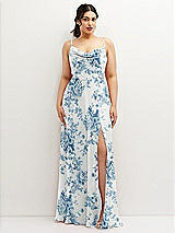 Front View Thumbnail - Cottage Rose Dusk Blue Soft Cowl-Neck A-Line Maxi Dress with Adjustable Straps