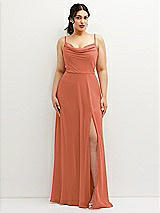 Front View Thumbnail - Terracotta Copper Soft Cowl-Neck A-Line Maxi Dress with Adjustable Straps