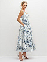 Side View Thumbnail - Cottage Rose Larkspur Floral Square Neck Satin Midi Dress with Full Skirt & Pockets
