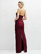 Rear View Thumbnail - Burgundy Rhinestone Bow Trimmed Peek-a-Boo Deep-V Maxi Dress with Pencil Skirt