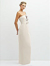 Side View Thumbnail - Ivory Rhinestone Bow Trimmed Peek-a-Boo Deep-V Maxi Dress with Pencil Skirt