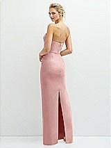 Rear View Thumbnail - Rose Rhinestone Bow Trimmed Peek-a-Boo Deep-V Maxi Dress with Pencil Skirt