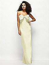Front View Thumbnail - Butter Yellow Strapless Satin Column Maxi Dress with Oversized Handcrafted Bow
