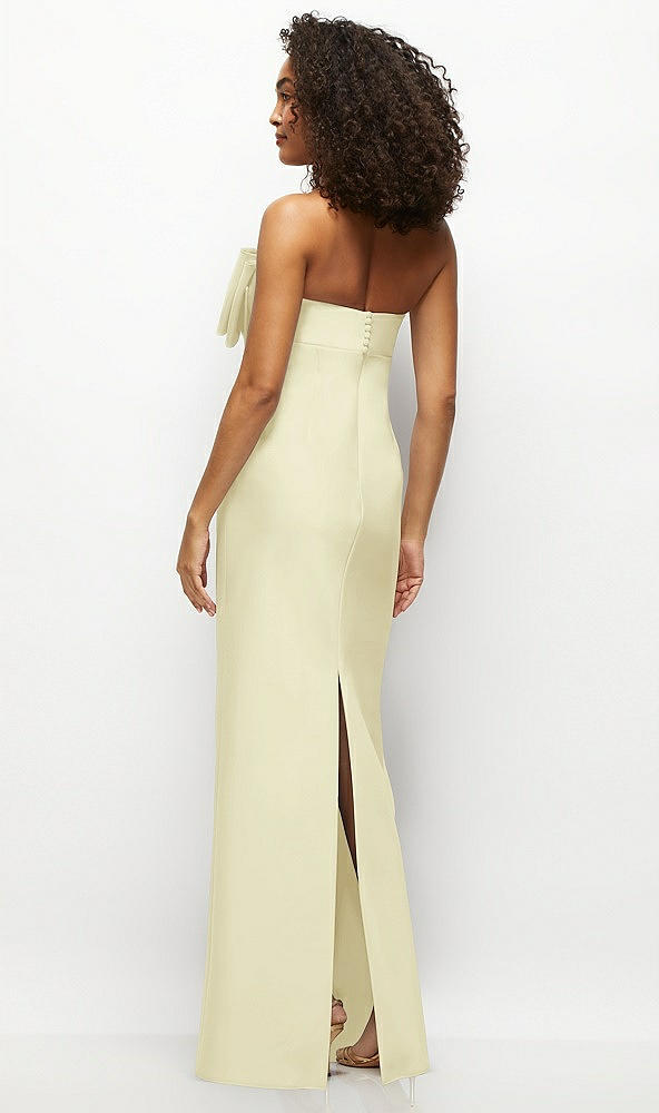 Back View - Butter Yellow Strapless Satin Column Maxi Dress with Oversized Handcrafted Bow