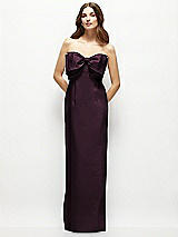 Alt View 2 Thumbnail - Deep Plum Strapless Satin Column Maxi Dress with Oversized Handcrafted Bow