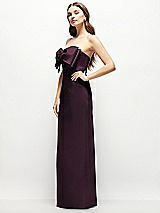 Alt View 3 Thumbnail - Deep Plum Strapless Satin Column Maxi Dress with Oversized Handcrafted Bow