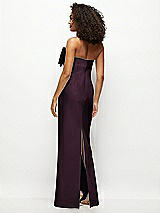 Rear View Thumbnail - Deep Plum Strapless Satin Column Maxi Dress with Oversized Handcrafted Bow