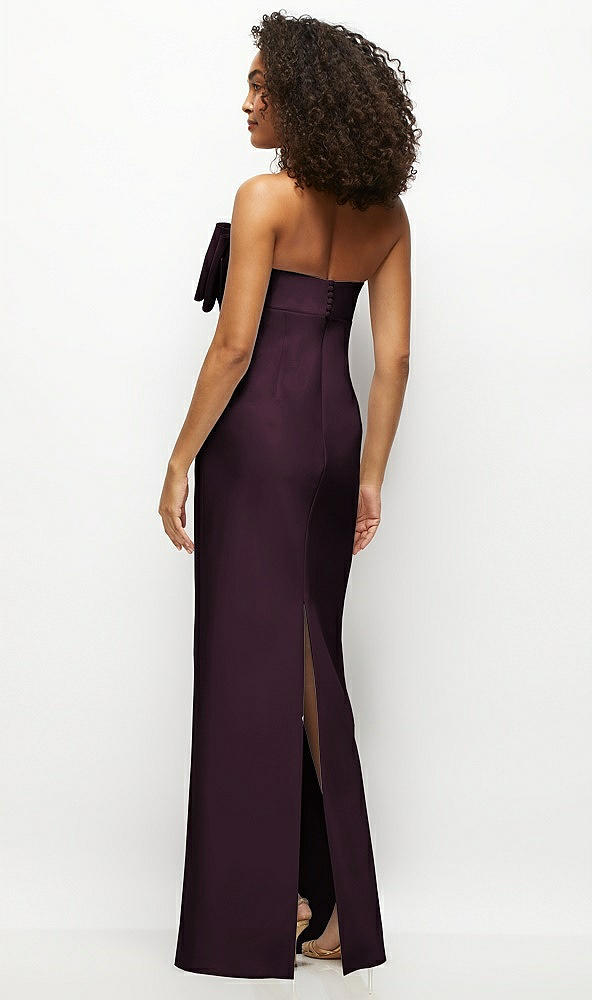 Back View - Deep Plum Strapless Satin Column Maxi Dress with Oversized Handcrafted Bow