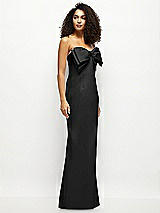 Side View Thumbnail - Black Strapless Satin Column Maxi Dress with Oversized Handcrafted Bow