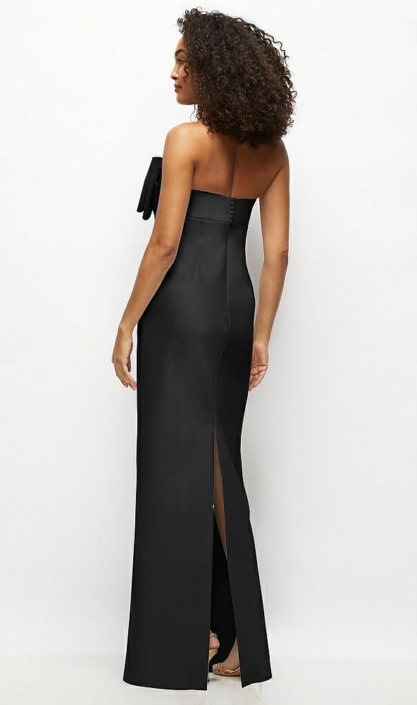 Back View - Black Strapless Satin Column Maxi Dress with Oversized Handcrafted Bow