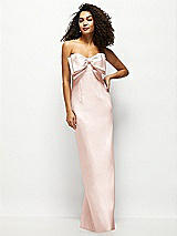 Front View Thumbnail - Blush Strapless Satin Column Maxi Dress with Oversized Handcrafted Bow