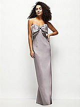 Front View Thumbnail - Cashmere Gray Strapless Satin Column Maxi Dress with Oversized Handcrafted Bow