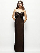 Alt View 2 Thumbnail - Espresso Strapless Satin Column Maxi Dress with Oversized Handcrafted Bow