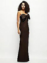 Side View Thumbnail - Espresso Strapless Satin Column Maxi Dress with Oversized Handcrafted Bow