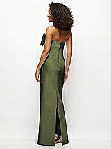 Rear View Thumbnail - Olive Green Strapless Satin Column Maxi Dress with Oversized Handcrafted Bow