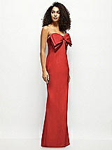 Side View Thumbnail - Poppy Red Strapless Satin Column Maxi Dress with Oversized Handcrafted Bow