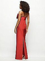 Rear View Thumbnail - Poppy Red Strapless Satin Column Maxi Dress with Oversized Handcrafted Bow