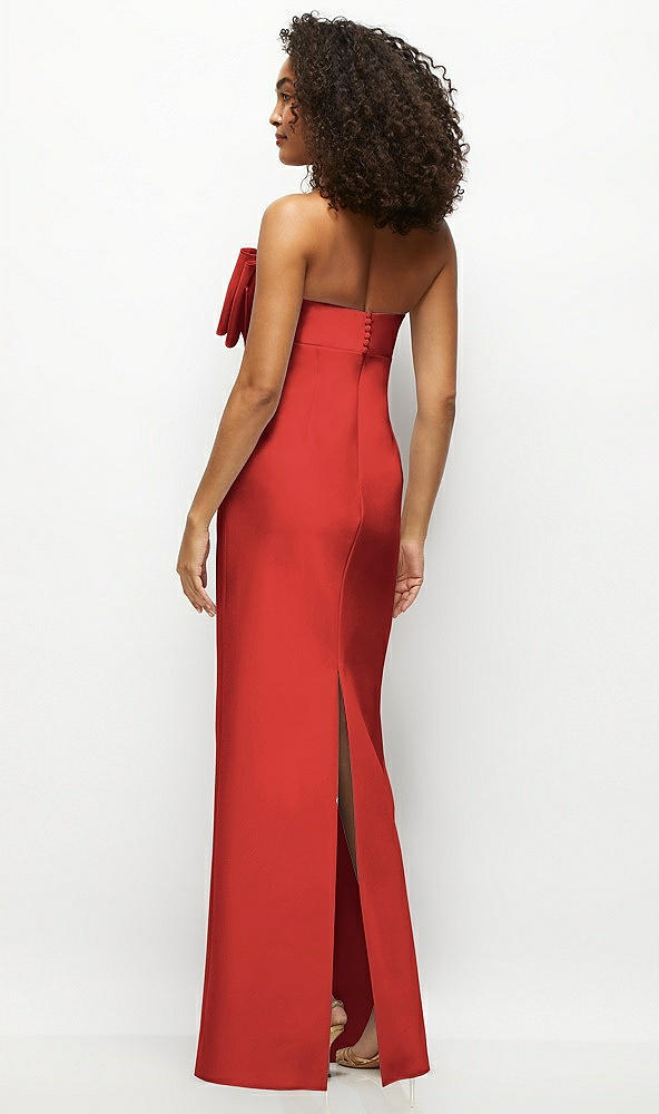 Back View - Poppy Red Strapless Satin Column Maxi Dress with Oversized Handcrafted Bow