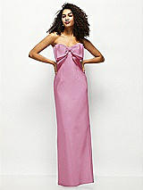 Alt View 1 Thumbnail - Powder Pink Strapless Satin Column Maxi Dress with Oversized Handcrafted Bow