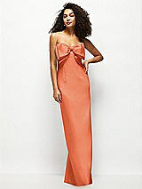 Front View Thumbnail - Portofino Orange Strapless Satin Column Maxi Dress with Oversized Handcrafted Bow