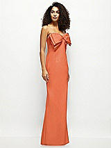 Side View Thumbnail - Portofino Orange Strapless Satin Column Maxi Dress with Oversized Handcrafted Bow