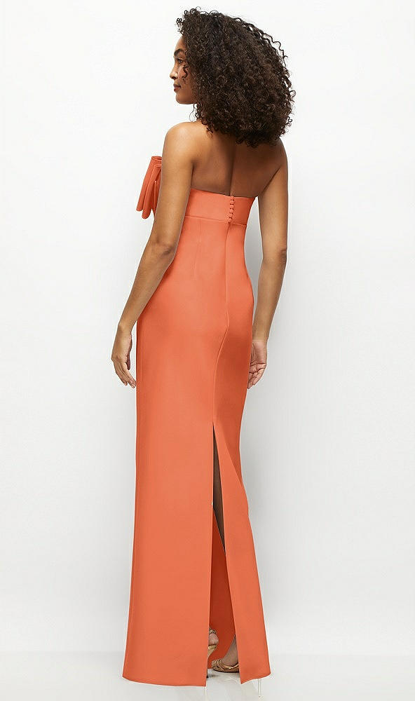 Back View - Portofino Orange Strapless Satin Column Maxi Dress with Oversized Handcrafted Bow