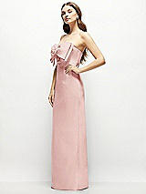 Alt View 3 Thumbnail - Rose Strapless Satin Column Maxi Dress with Oversized Handcrafted Bow