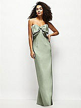 Front View Thumbnail - Sage Strapless Satin Column Maxi Dress with Oversized Handcrafted Bow