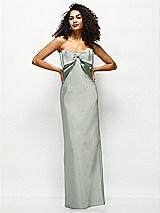 Alt View 1 Thumbnail - Willow Green Strapless Satin Column Maxi Dress with Oversized Handcrafted Bow