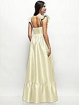 Rear View Thumbnail - Butter Yellow Satin Corset Maxi Dress with Ruffle Straps & Skirt