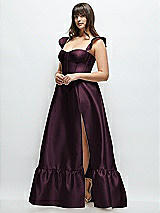 Alt View 2 Thumbnail - Deep Plum Satin Corset Maxi Dress with Ruffle Straps & Skirt