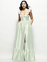 Front View Thumbnail - Mint Green Satin Corset Maxi Dress with Ruffle Straps & Skirt