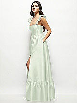 Side View Thumbnail - Mint Green Satin Corset Maxi Dress with Ruffle Straps & Skirt