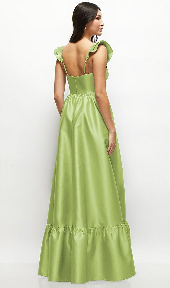 Back View - Mojito Satin Corset Maxi Dress with Ruffle Straps & Skirt