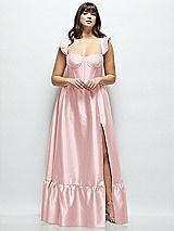 Alt View 1 Thumbnail - Ballet Pink Satin Corset Maxi Dress with Ruffle Straps & Skirt