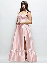 Alt View 2 Thumbnail - Ballet Pink Satin Corset Maxi Dress with Ruffle Straps & Skirt