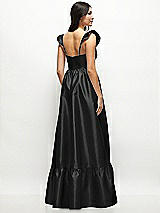 Rear View Thumbnail - Black Satin Corset Maxi Dress with Ruffle Straps & Skirt
