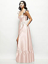 Side View Thumbnail - Blush Satin Corset Maxi Dress with Ruffle Straps & Skirt