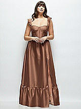 Alt View 1 Thumbnail - Cognac Satin Corset Maxi Dress with Ruffle Straps & Skirt