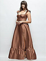 Alt View 2 Thumbnail - Cognac Satin Corset Maxi Dress with Ruffle Straps & Skirt