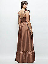 Alt View 3 Thumbnail - Cognac Satin Corset Maxi Dress with Ruffle Straps & Skirt