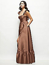 Side View Thumbnail - Cognac Satin Corset Maxi Dress with Ruffle Straps & Skirt