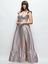 Alt View 2 Thumbnail - Cashmere Gray Satin Corset Maxi Dress with Ruffle Straps & Skirt
