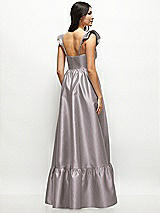 Rear View Thumbnail - Cashmere Gray Satin Corset Maxi Dress with Ruffle Straps & Skirt