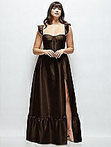 Alt View 1 Thumbnail - Espresso Satin Corset Maxi Dress with Ruffle Straps & Skirt