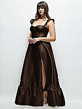Alt View 2 Thumbnail - Espresso Satin Corset Maxi Dress with Ruffle Straps & Skirt