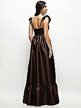 Rear View Thumbnail - Espresso Satin Corset Maxi Dress with Ruffle Straps & Skirt