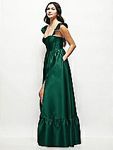 Side View Thumbnail - Hunter Green Satin Corset Maxi Dress with Ruffle Straps & Skirt